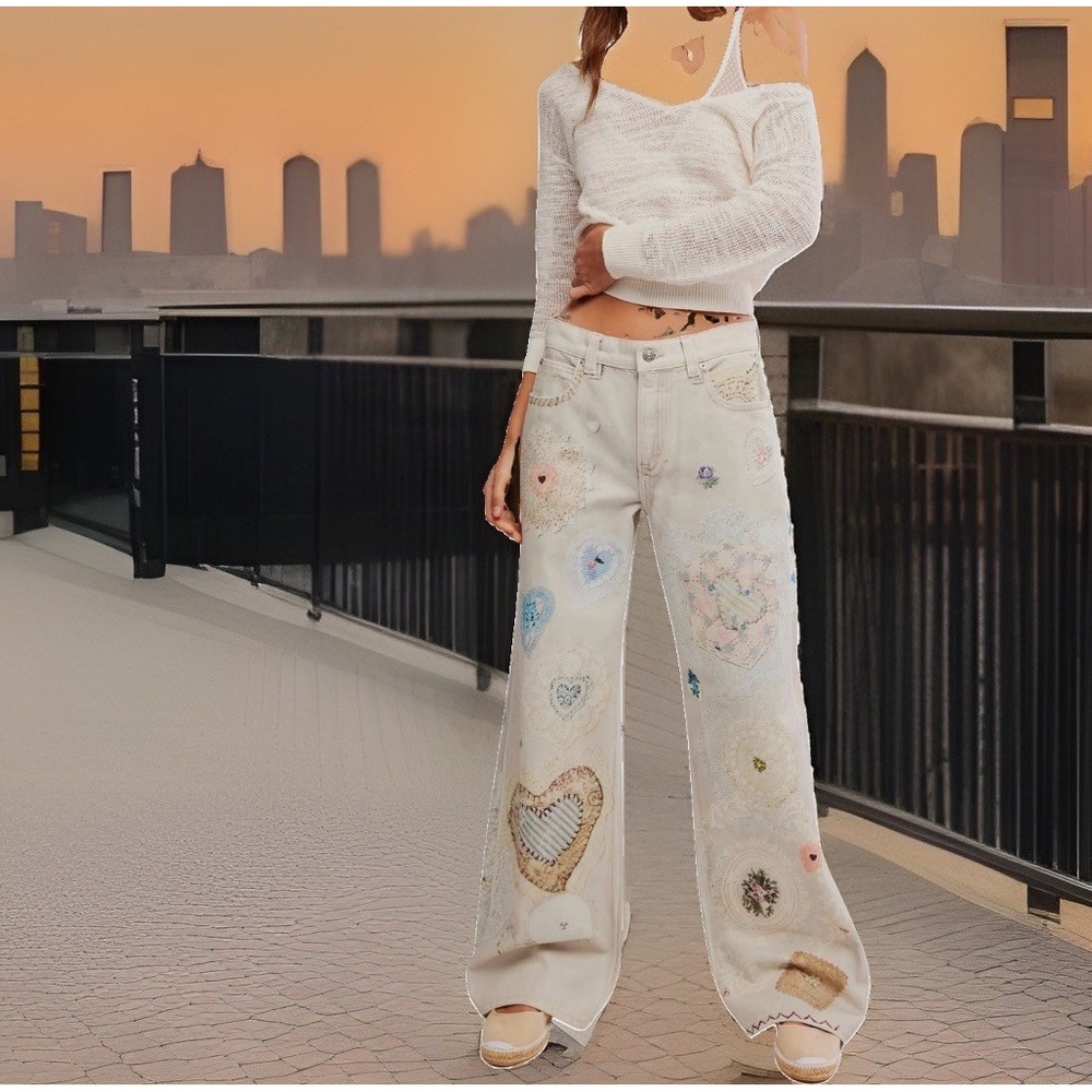 NWT We The Free People Straight Leg Illusion Heirloom Ivory Jeans Sz 31 10/12